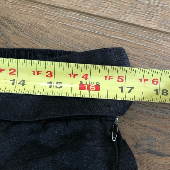 HALSTON Classic 100% Linen Washable Black Pants Belt Gold Buckle & Elastic Waist - Picture 9 of 12